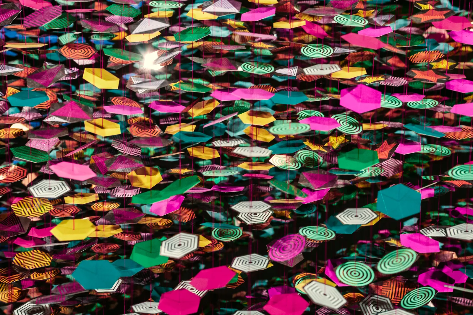 Scattered colourful hexagonal pieces